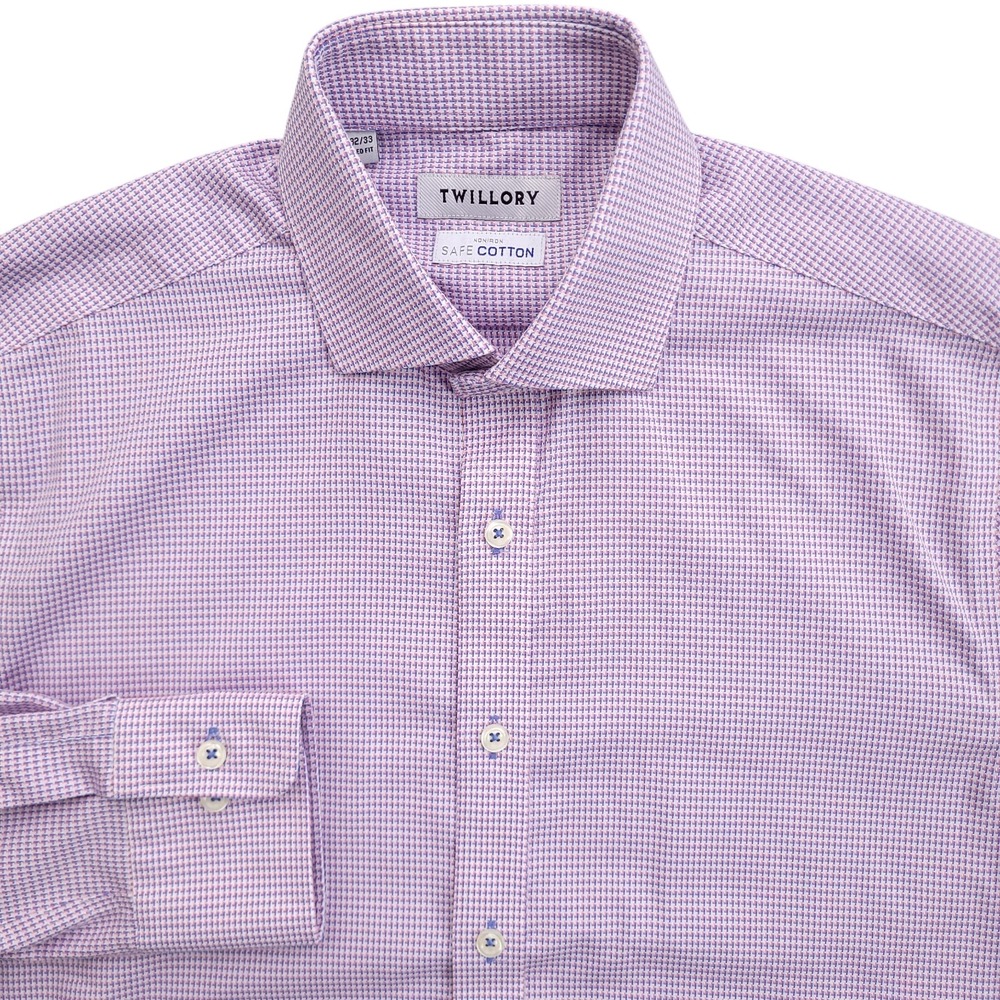 Twillory Dress Shirt Mens 15.5 32/33 Tailored Fit Non Iron Safe Cotton Check